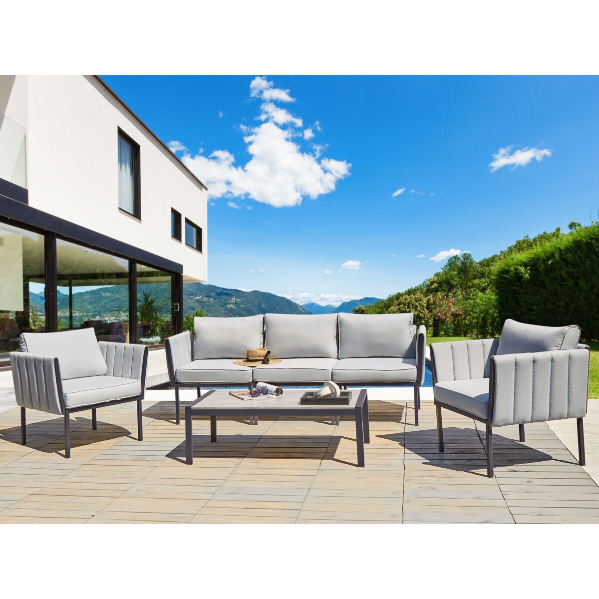 Zestaw ogrodowy ze stolikiem dla 5 osób SKALA Metal Jasnoszary