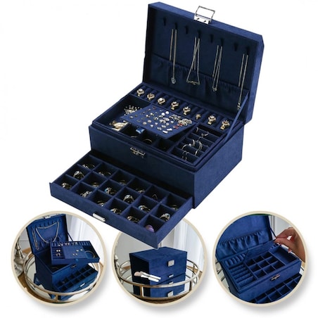 Szkatułka na biżuterię kuferek etui organizer kobalt PD119GRAN