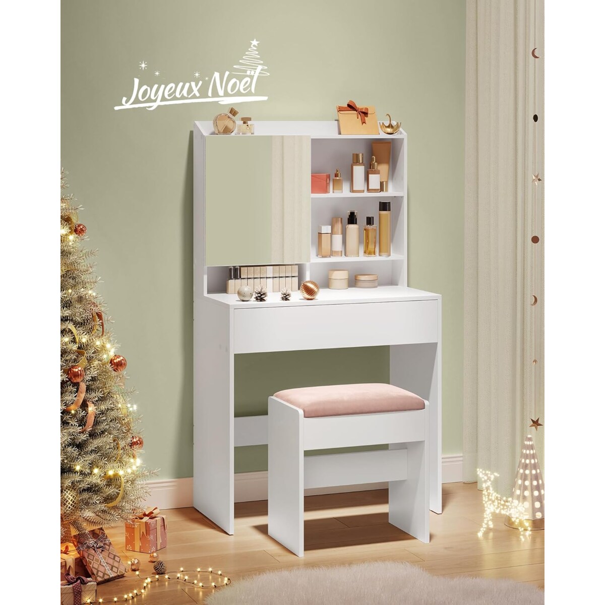 TOALETKA Z LUSTREM W STYLU SKANDYNAWSKIM - BIAŁA