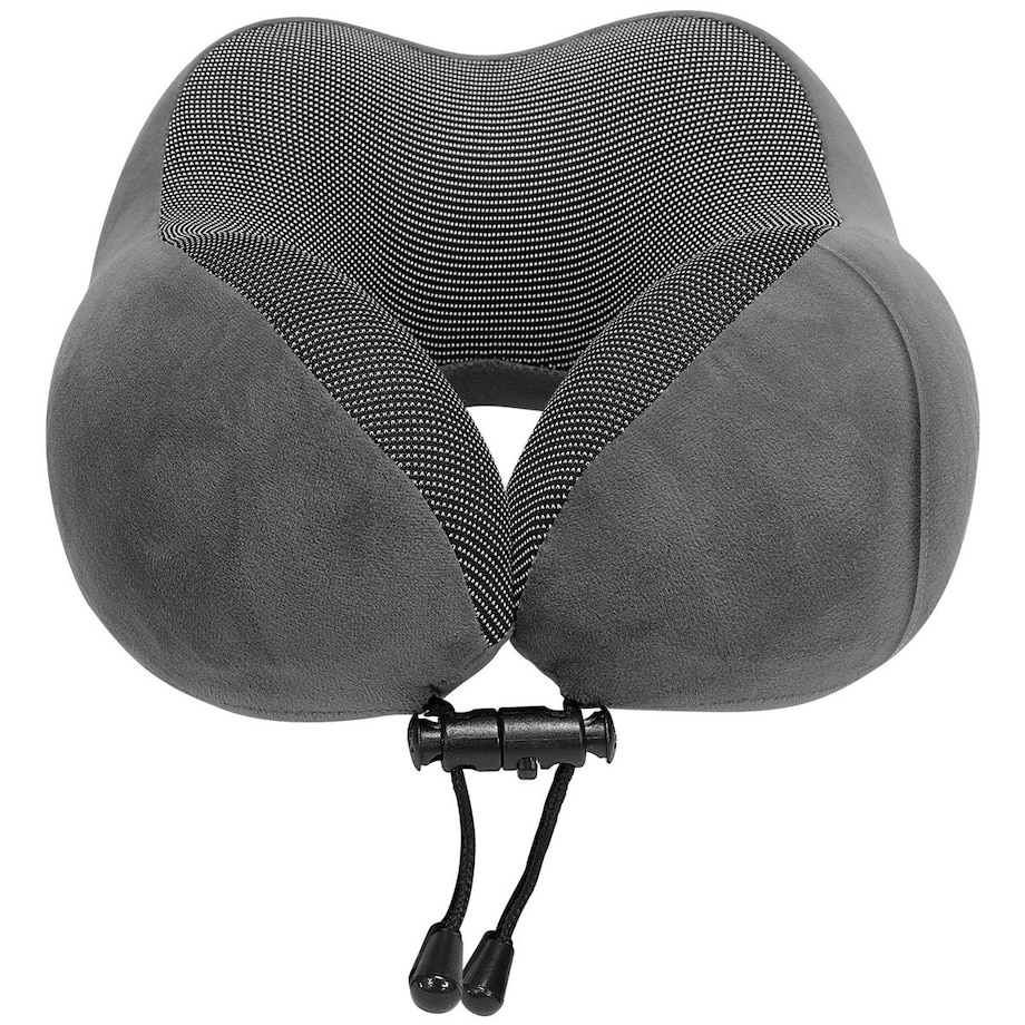 Poduszka podróżna na szyję Dr.Bacty - szara. Plus zatyczki do uszu i opaska na oczy