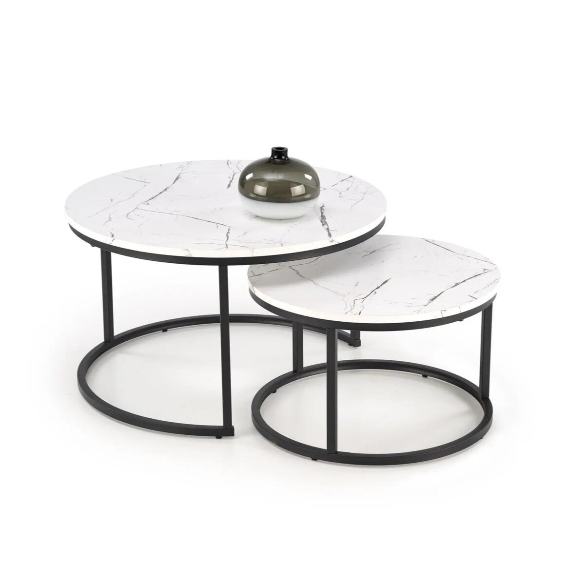 Zestaw 2 stolików JAVA biały marmur/czarny