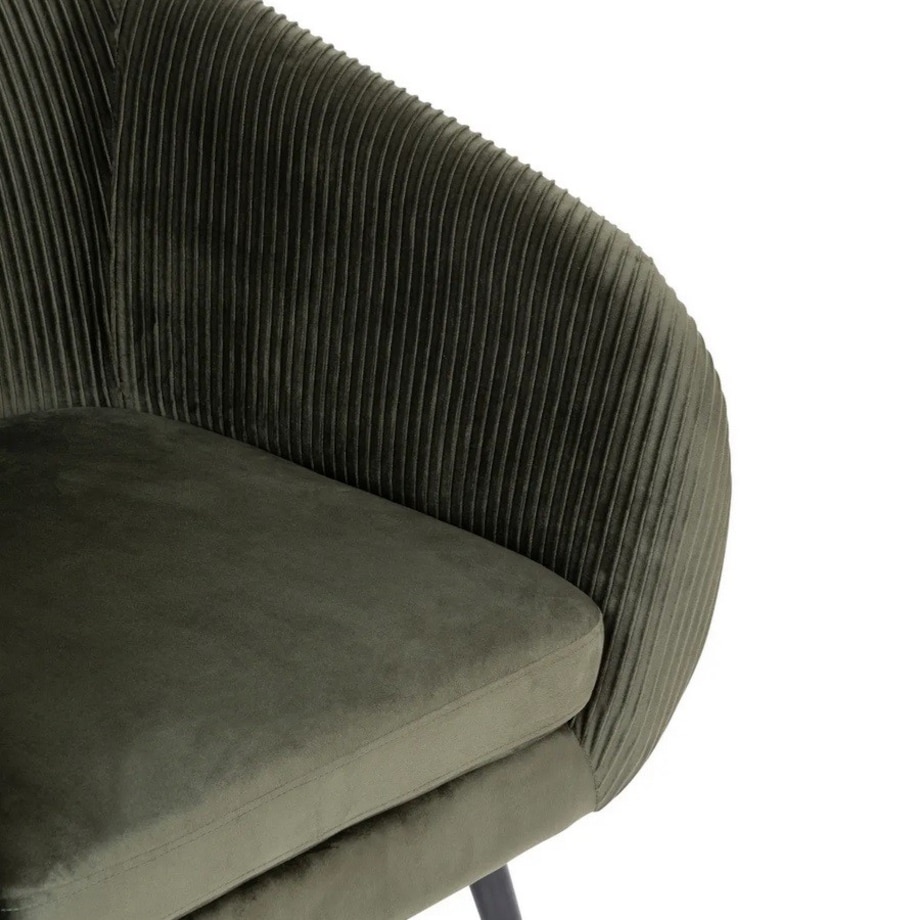 Fotel aksamitny khaki z marszczeniem