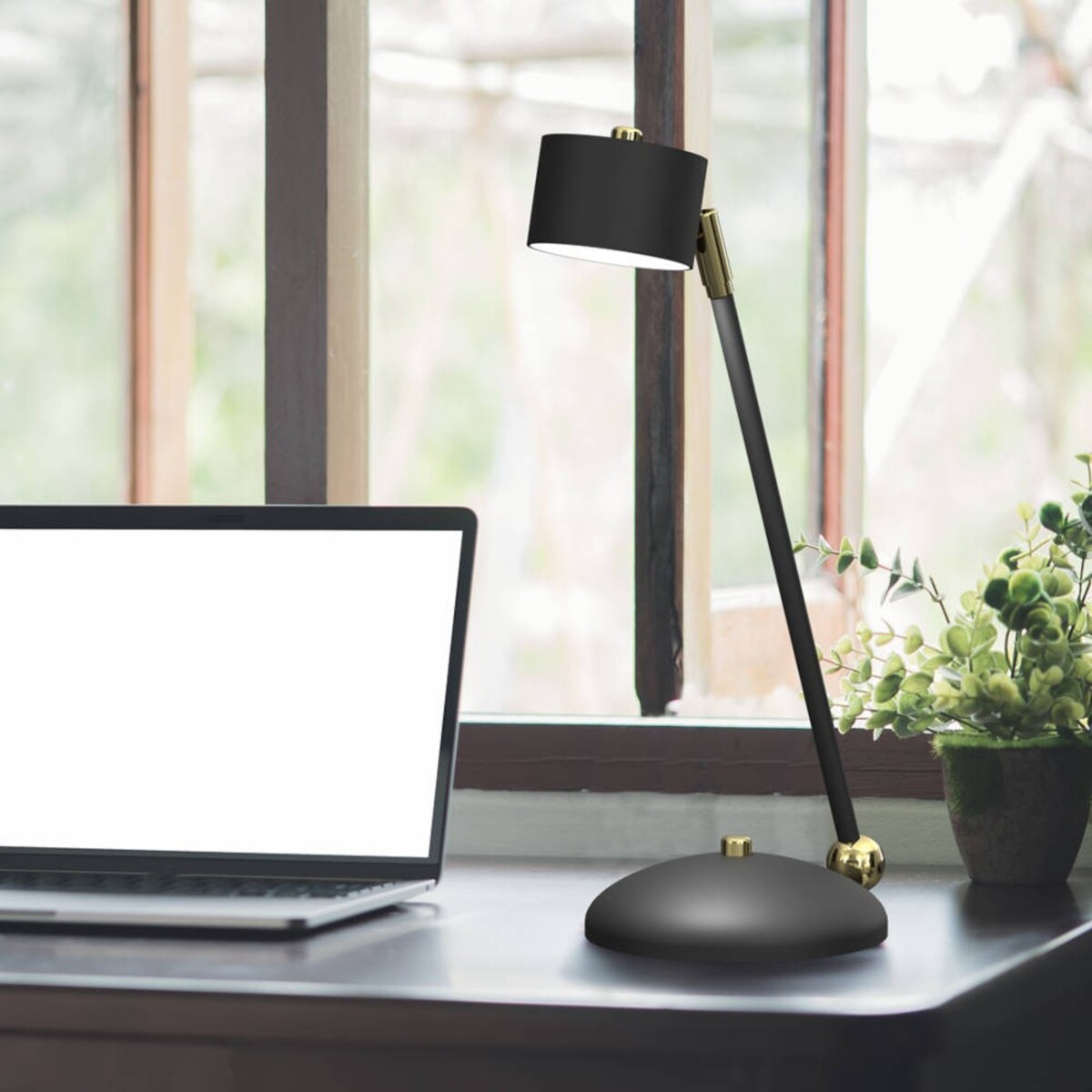 Gabinetowa lampka biurkowa ARENA nowoczesna stojąca czarna złota