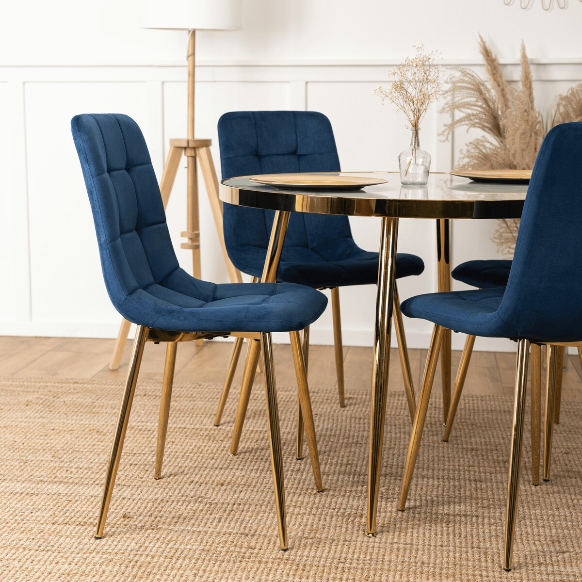 Krzesło Tapicerowane Kuchenne Do Salonu Granatowe YORK Welur