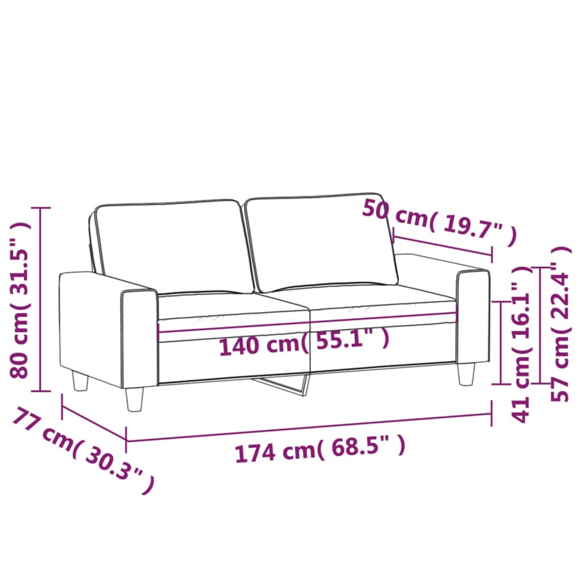 vidaXL Sofa 2-osobowa, brązowa, 140 cm, tapicerowana tkaniną