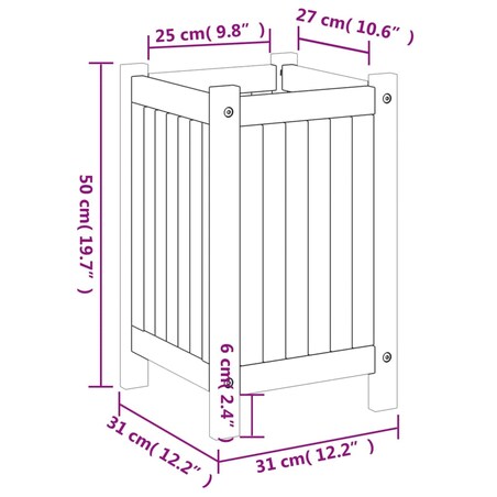 vidaXL Donica ogrodowa z wyściółką, 31x31x50 cm, lite drewno akacjowe