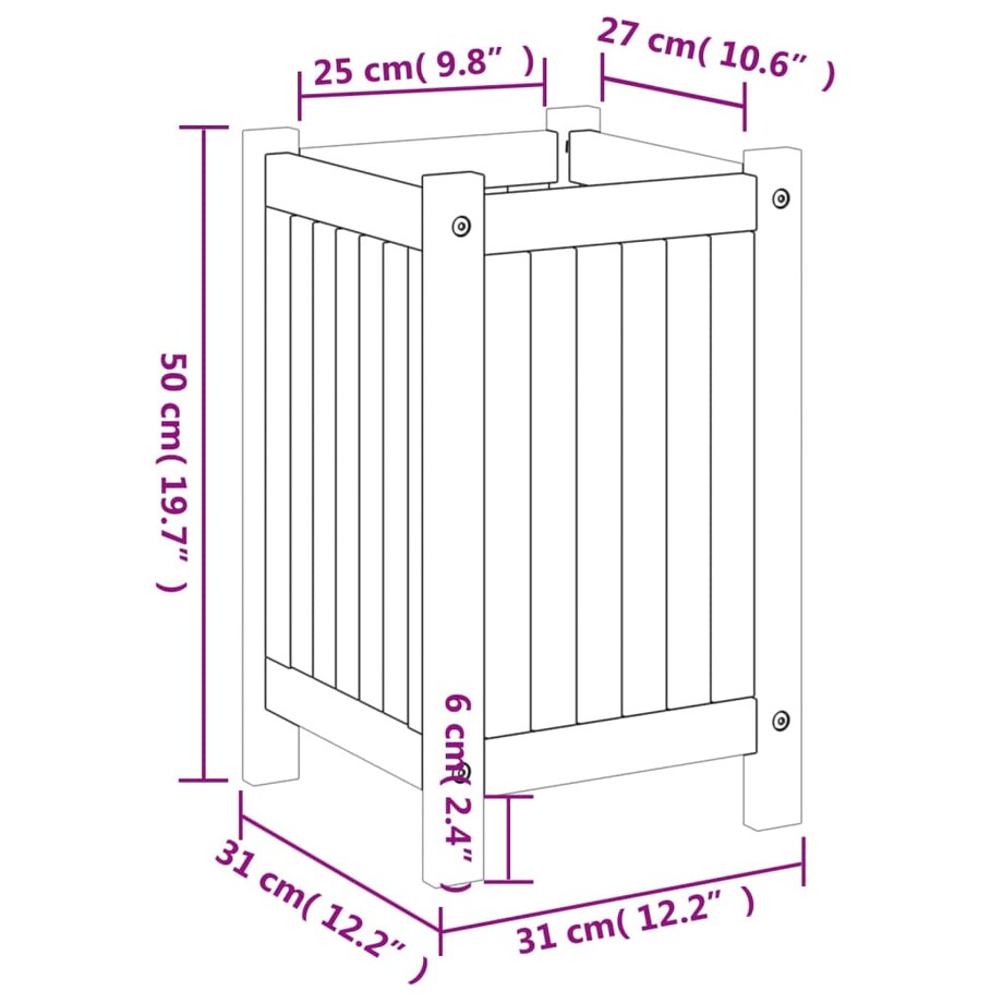 vidaXL Donica ogrodowa z wyściółką, 31x31x50 cm, lite drewno akacjowe