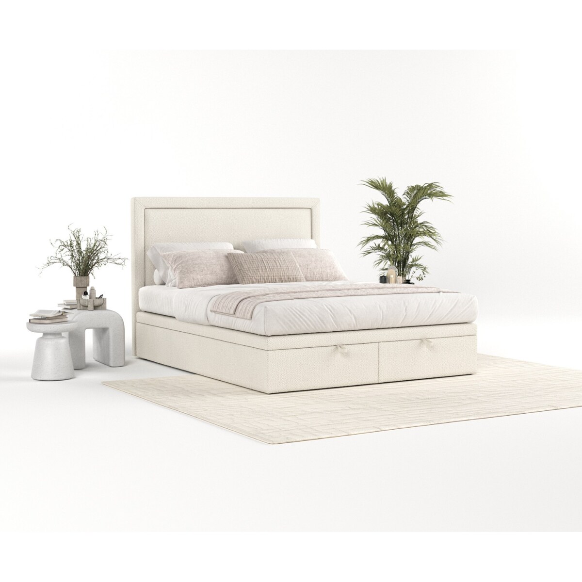 Łóżko tapicerowane SALMA 120x200 z pojemnikiem, Jasny Beż, tkanina Alta 02