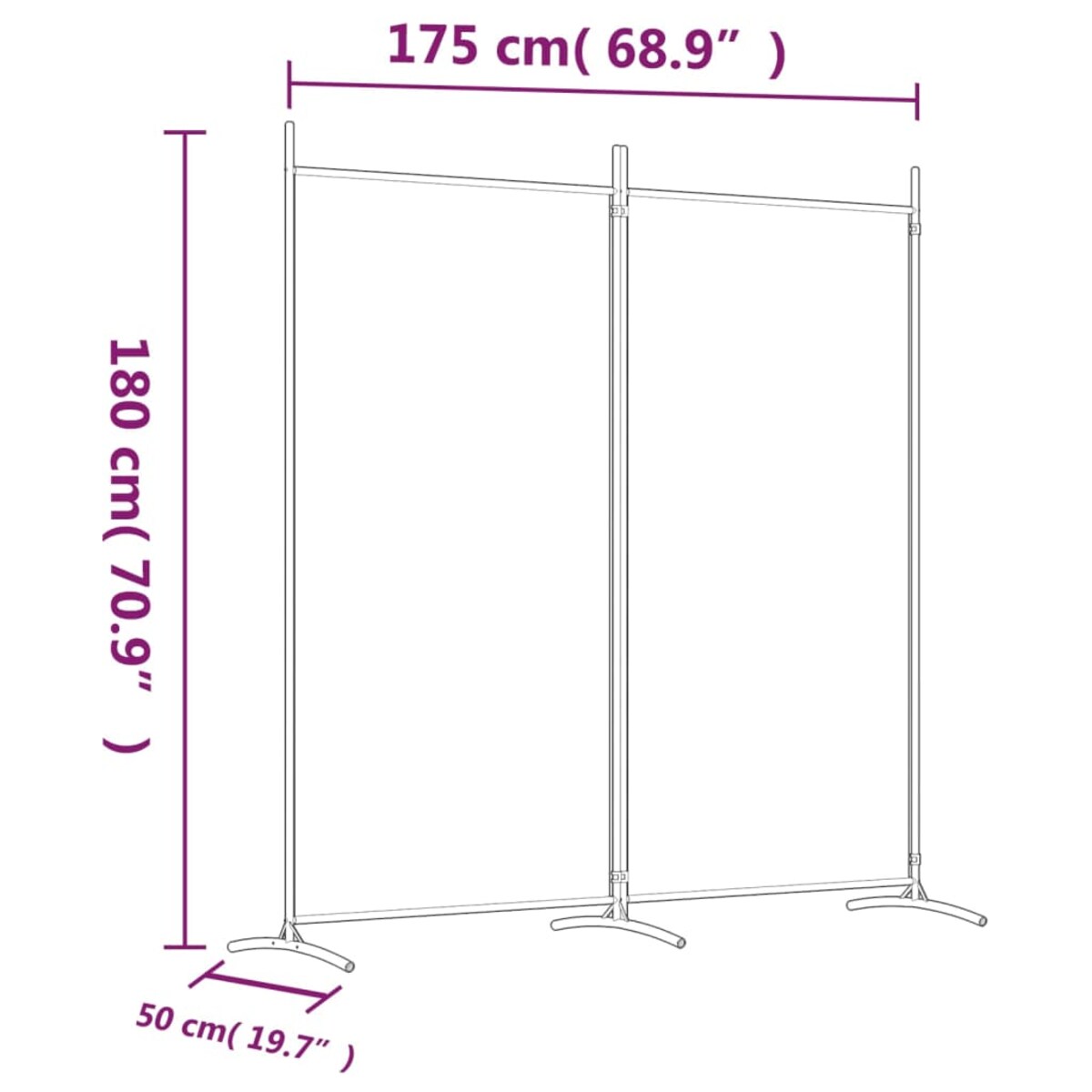 vidaXL Parawan 2-panelowy, biały, 175x180 cm, tkanina