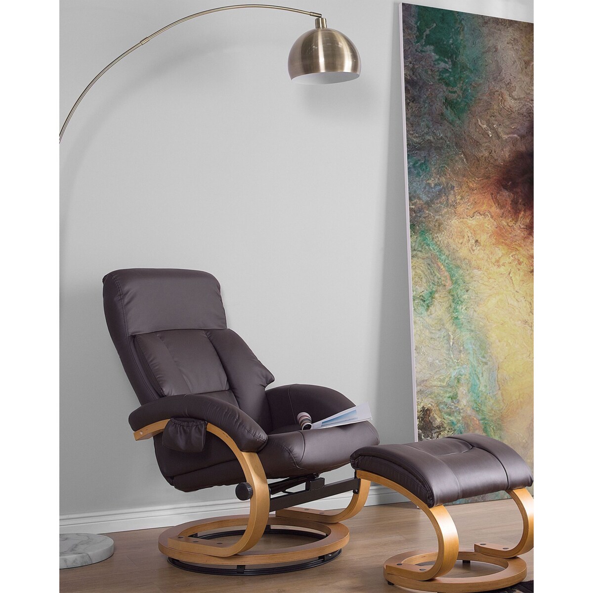 Fotel do masażu podgrzewany z podnóżkiem ekoskóra brązowy FORCE