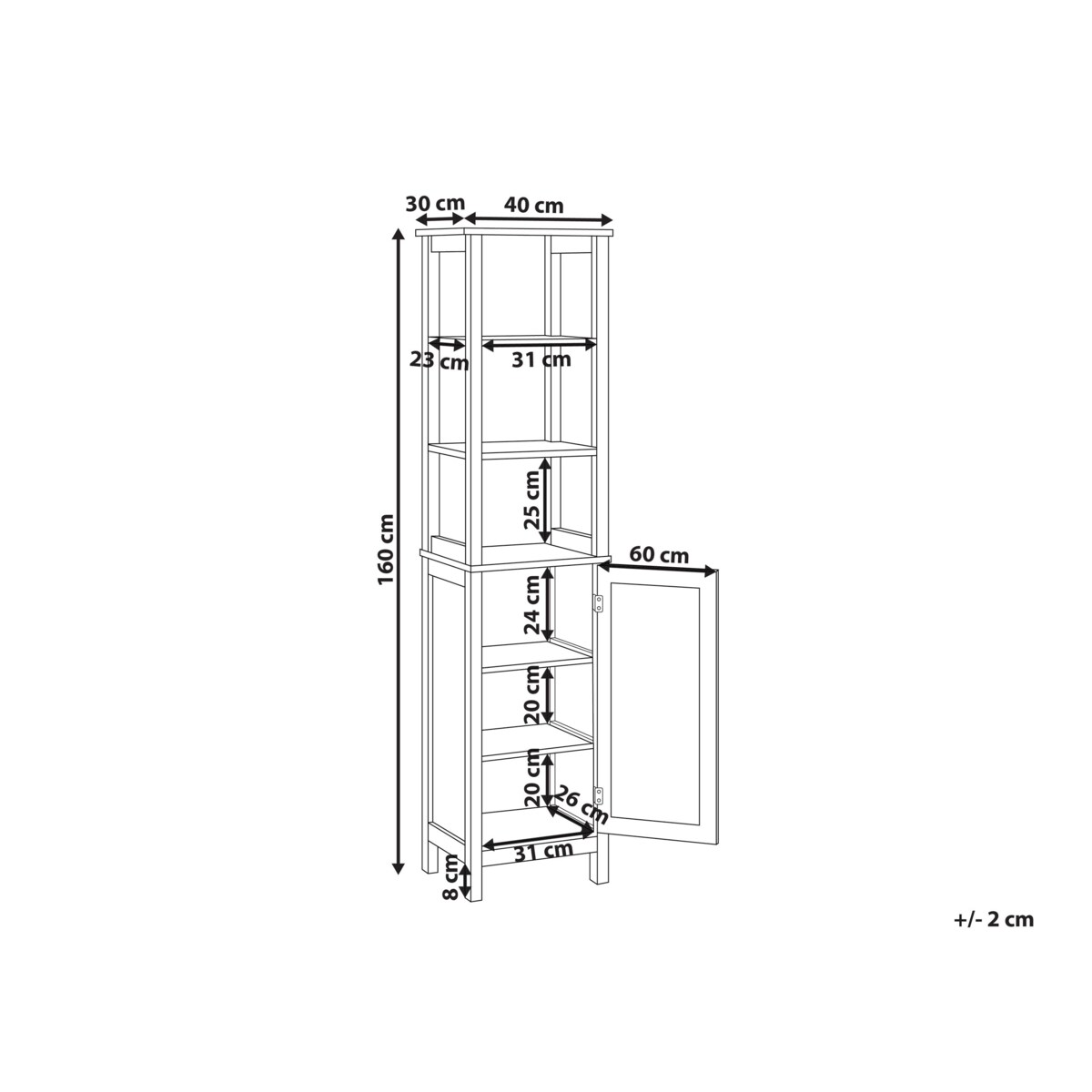 Szafka łazienkowa ALAMOS Drewno 40 cm 30 cm 160 cm Biały