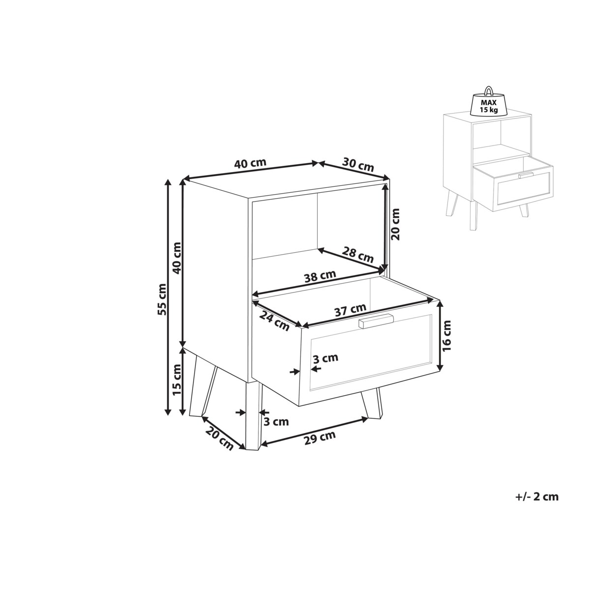 Szafka nocna 1 szuflada front rattanowy jasne drewno SENEY