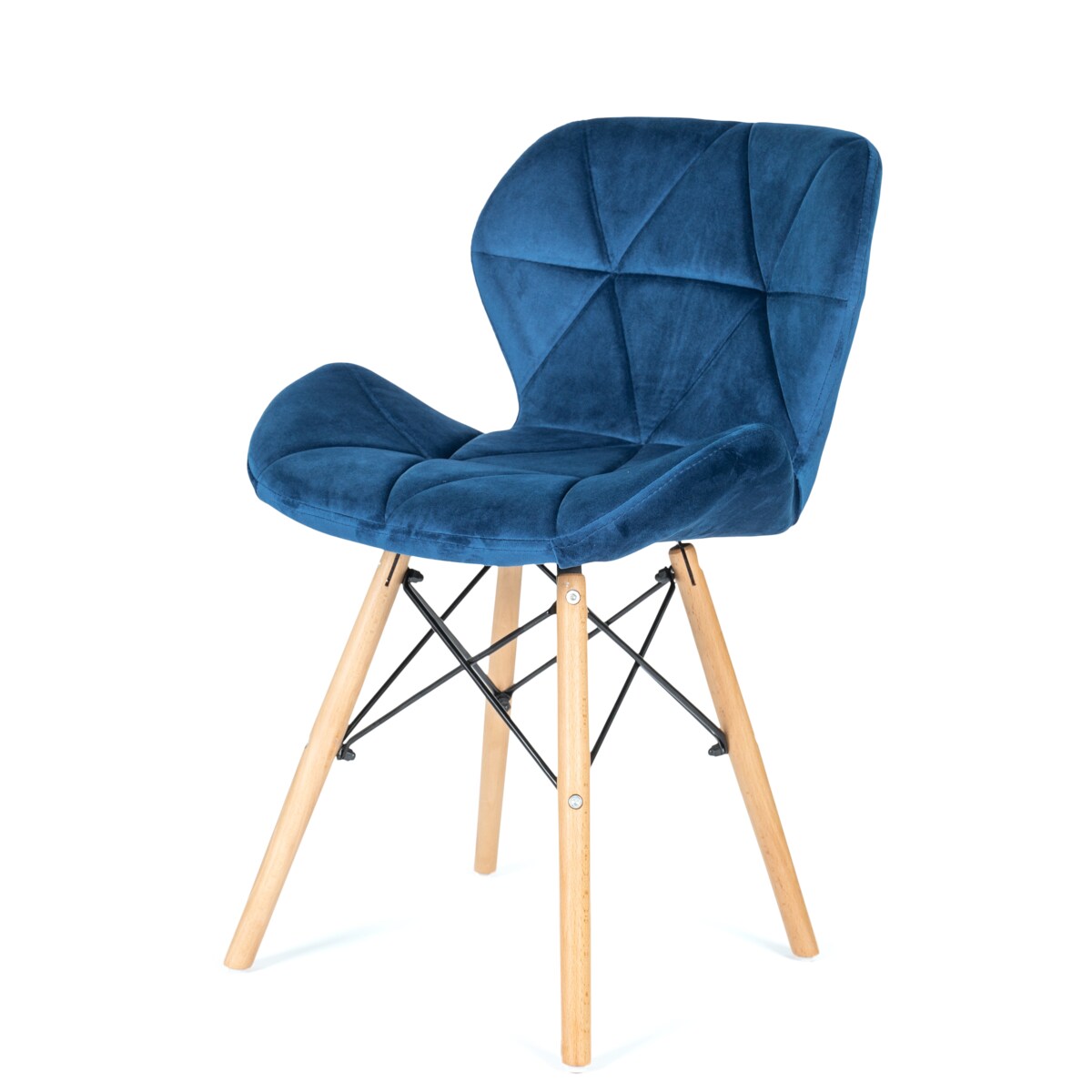 Krzesło tapicerowane skandynawskie welurowe pikowane do salonu jadalni DURO granatowy welur