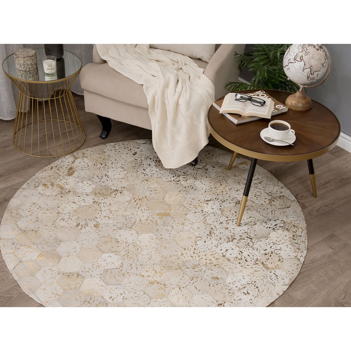 Dywan patchwork okrągły skórzany ⌀ 140 cm beżowy ZEYTIN