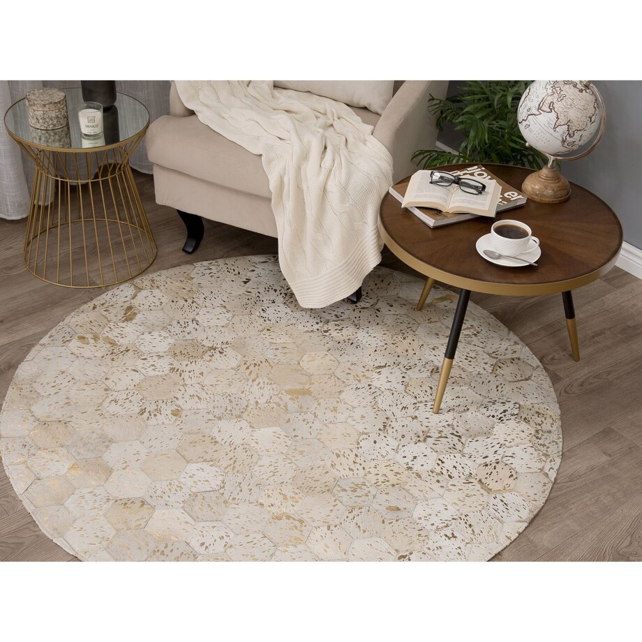 Dywan patchwork okrągły skórzany ⌀ 140 cm beżowy ZEYTIN