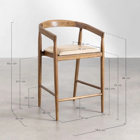 Krzesło barowe drewno tekowe z czarnym siedziskiem Visby 70 cm