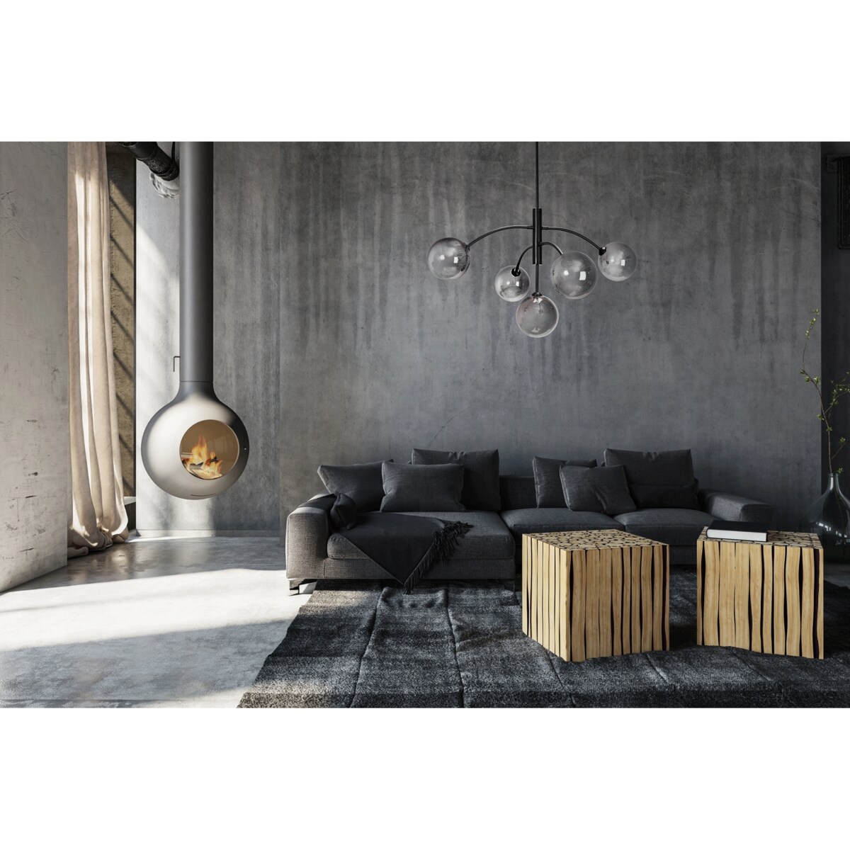 Lampa Sufitowa Szklane Kule Lustrzane Loft Czarna
