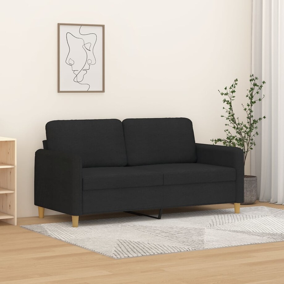 vidaXL Sofa 2-osobowa, czarna, 140 cm, tapicerowana tkaniną