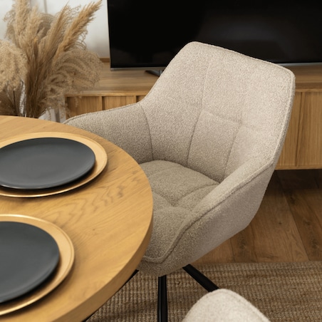 Krzesło Tapicerowane Obrotowe PEONY Kubełkowe Beżowe Salonu