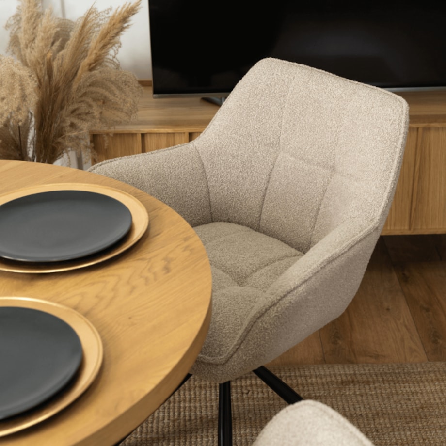 Krzesło Tapicerowane Obrotowe PEONY Kubełkowe Beżowe Salonu