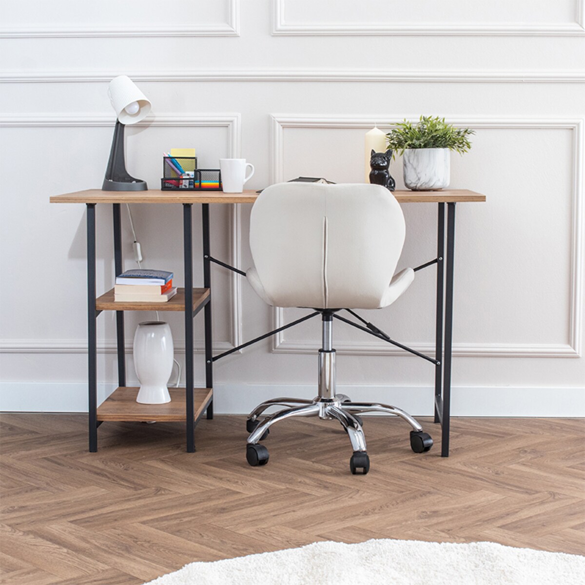 Krzesło biurowe fotel obrotowy regulowany welurowy beż