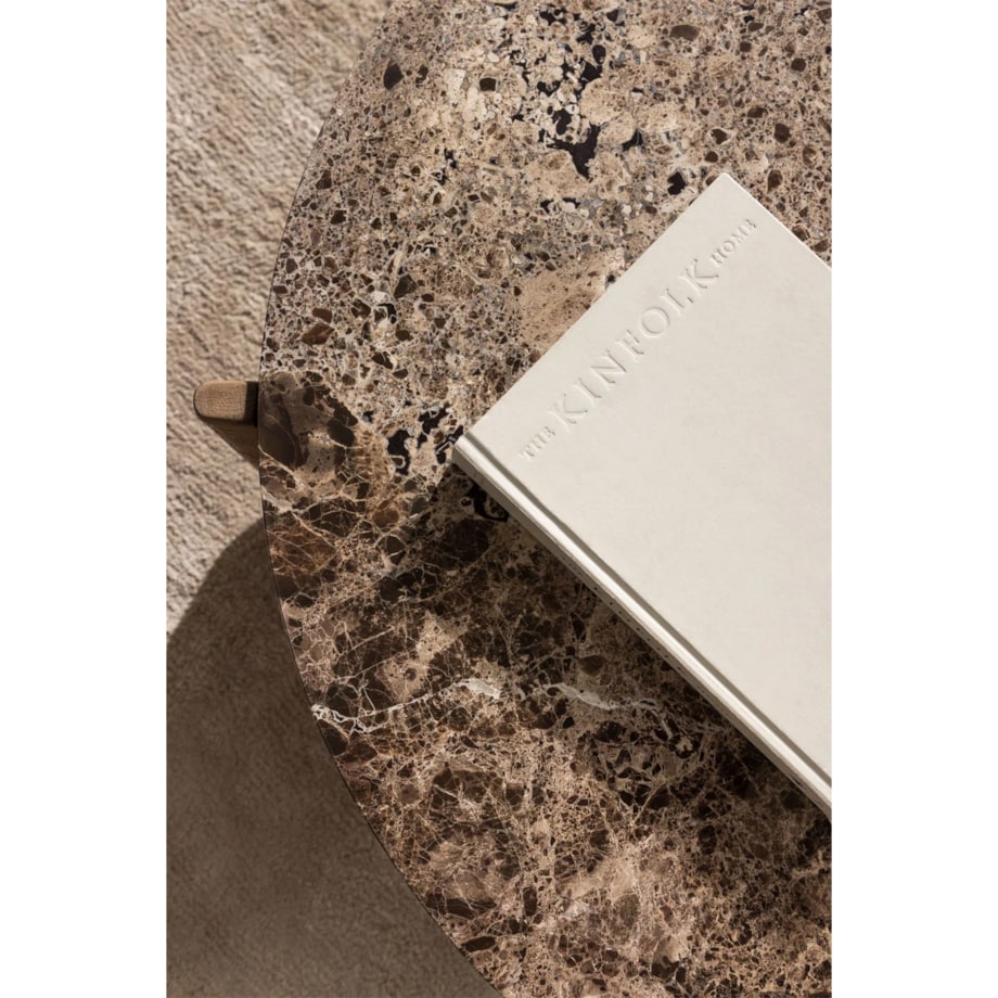 Stolik kawowy z drewna mango i brązowego marmuru Lavinia Ø90 cm