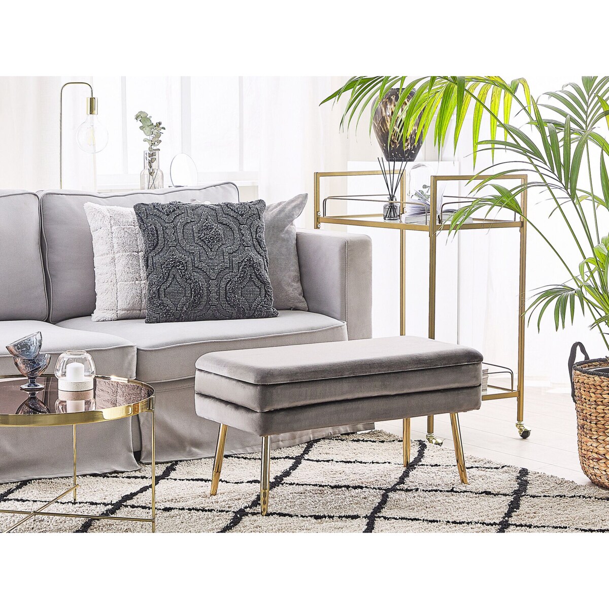 Ławka ze schowkiem do sypialni szara DURHAM