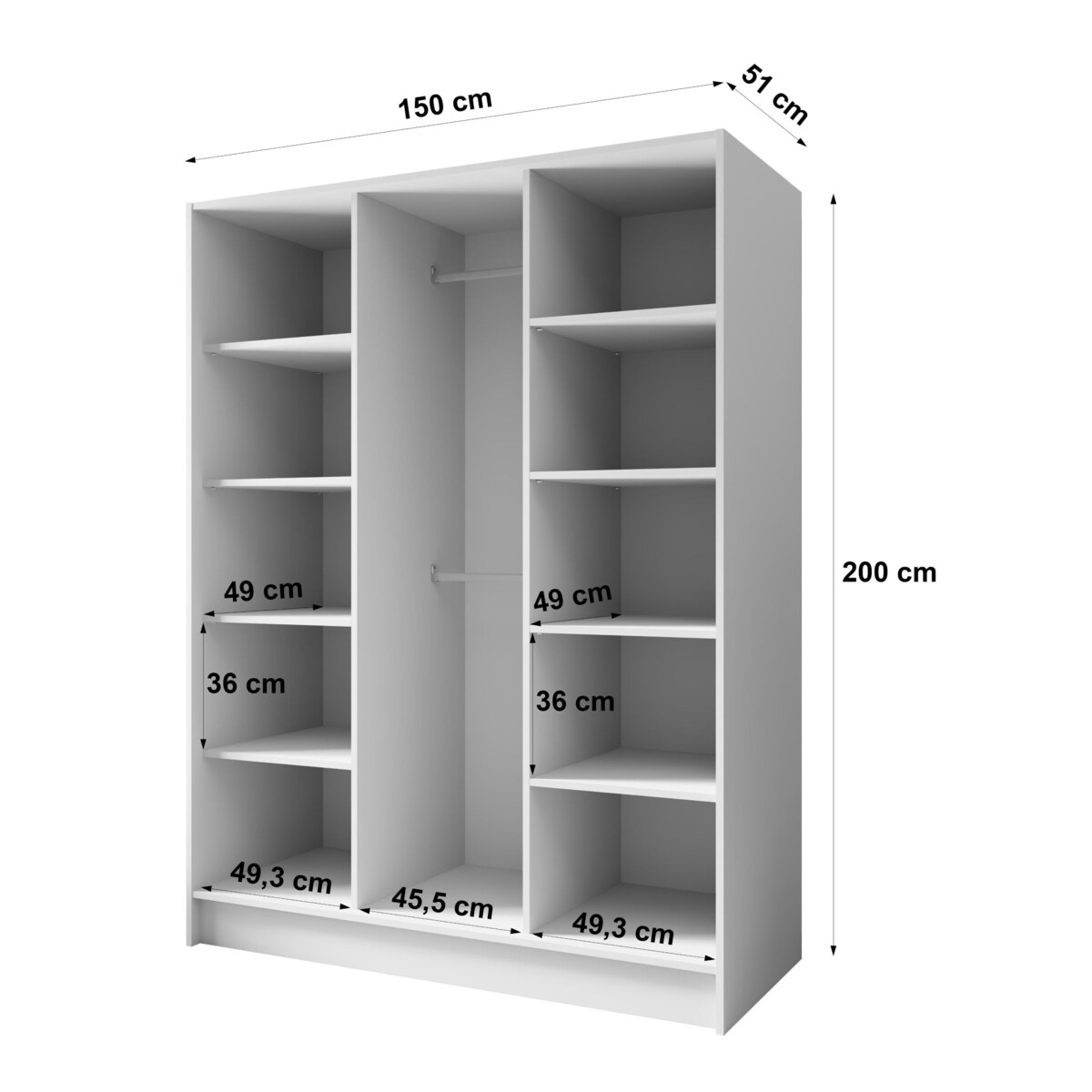 Szafa gładka 150 ALA bez lustra i bez uchwytów, czarna