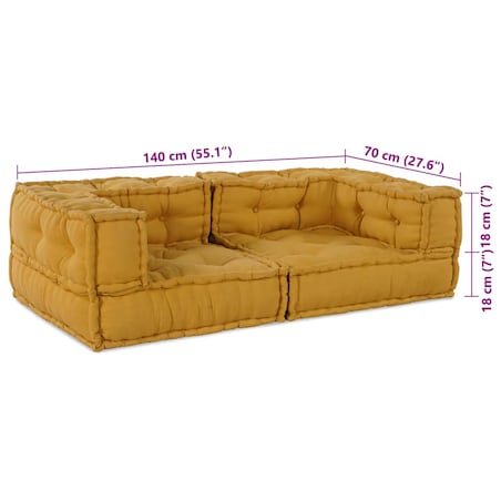 vidaXL 2-osobowa sofa modułowa, żółty, 140x70x36, tkanina