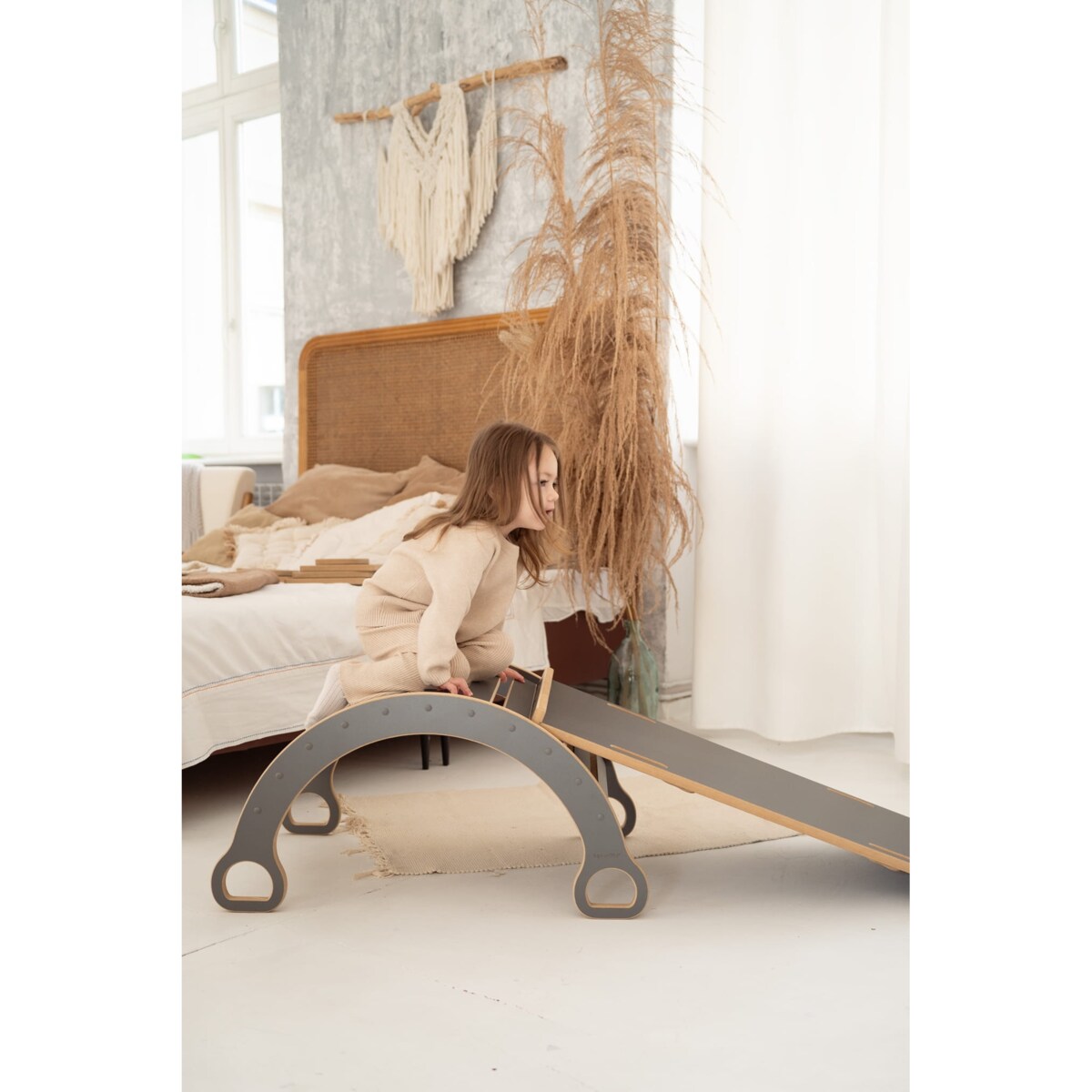 MAŁY bujak montessori + MAŁA zjeżdżalnia DRABINKA - szary