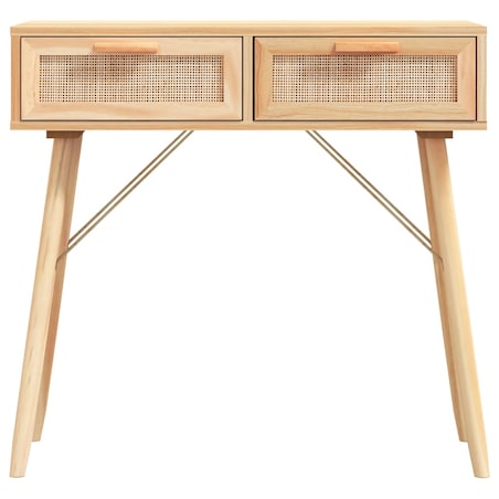 vidaXL Stolik konsolowy, brązowy, 80x30x75 cm, lita sosna i rattan