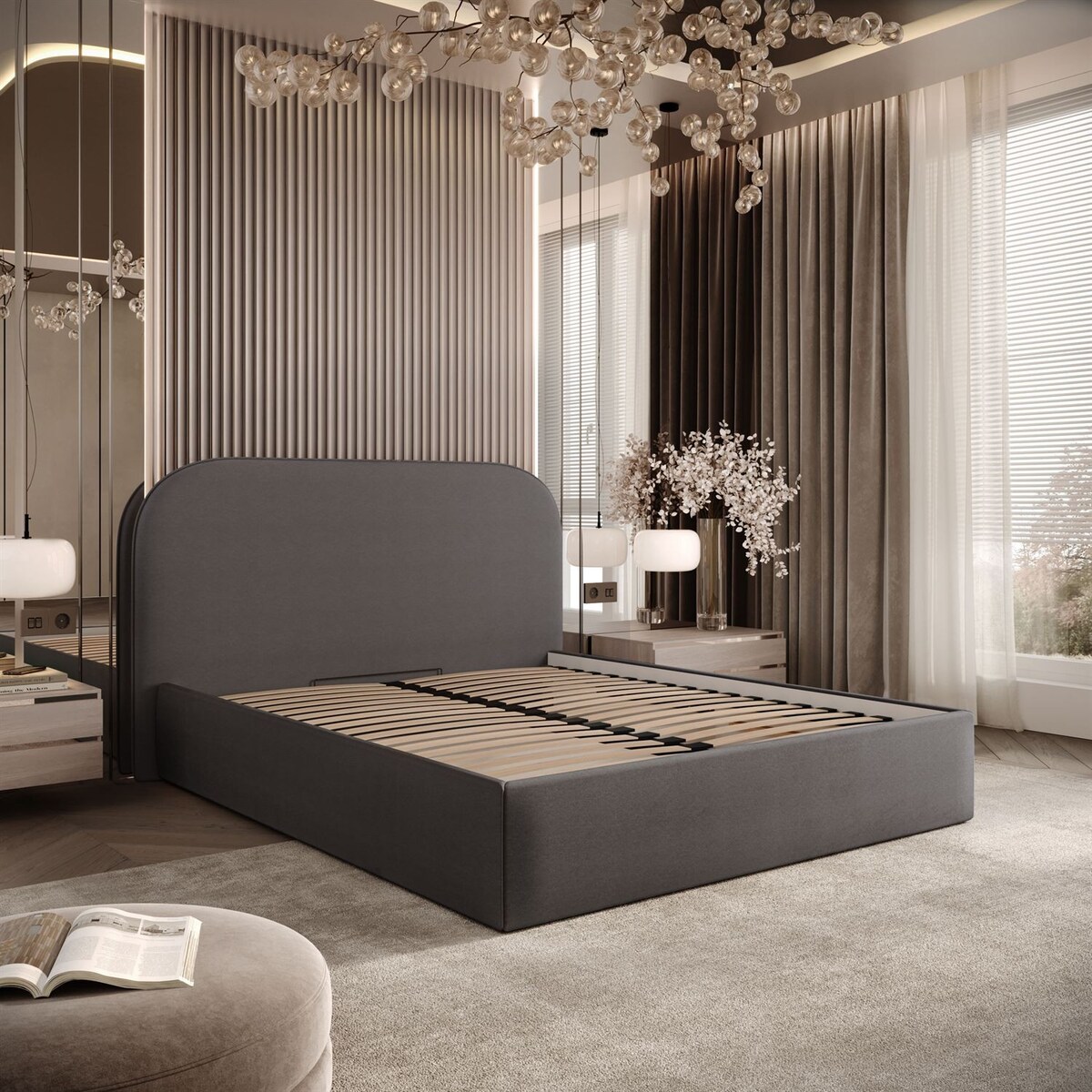 Łóżko tapicerowane OLIMPIA, pojemnik na pościel, s34, 140x200, Castel 93