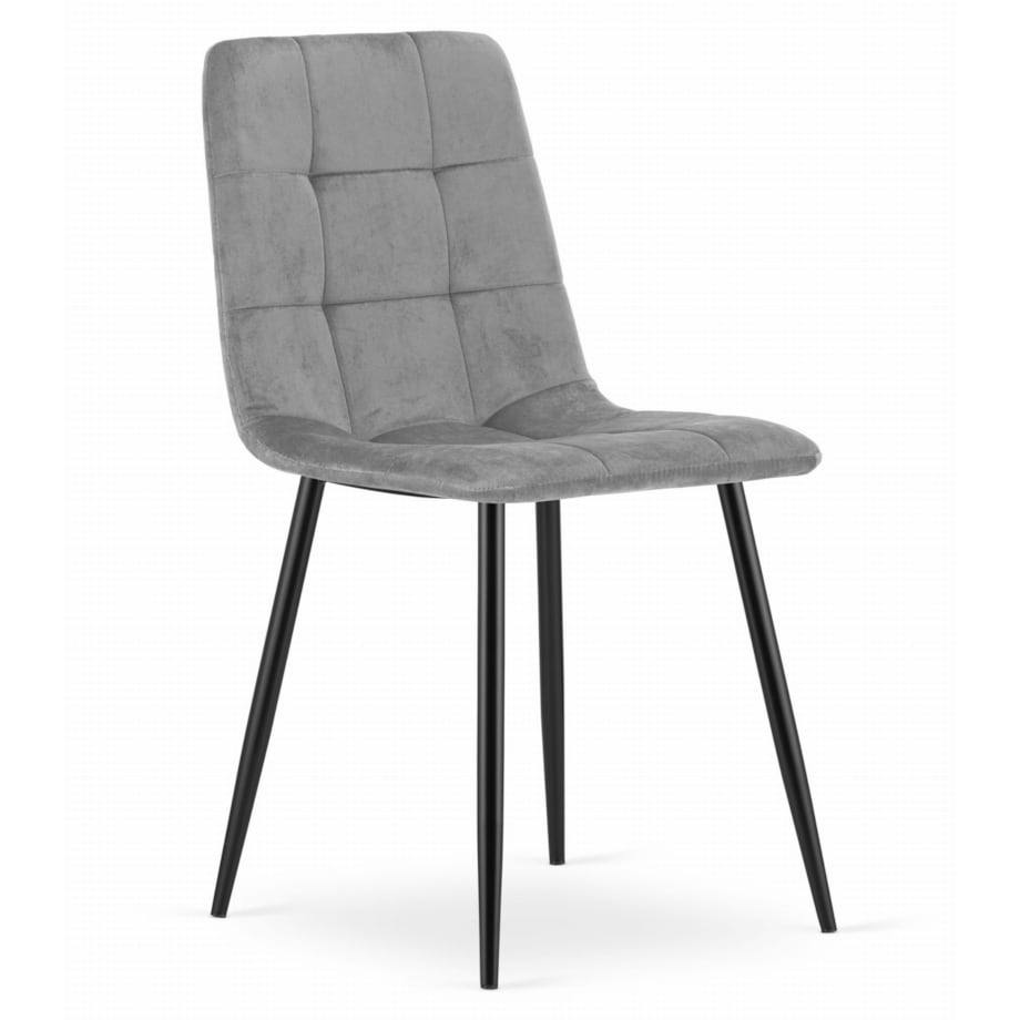 Krzesło Do Jadalni Kuchni Salonu Kara - Jasny Szary Aksamit / Nogi Czarne X 3