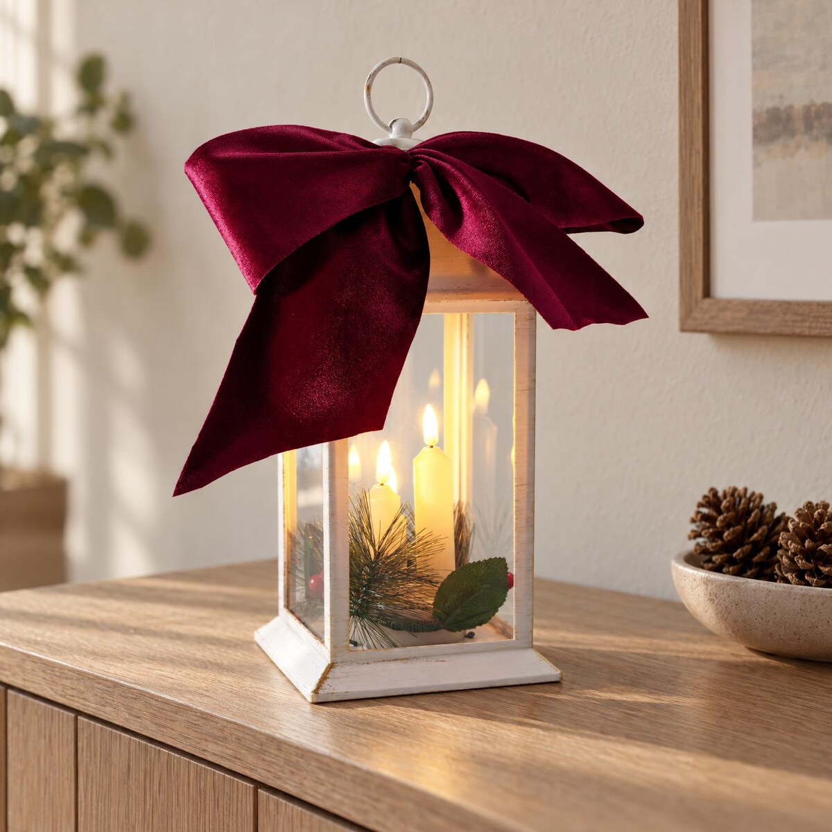 Latarnia świąteczna ze świecami LED i timerem, 14 x 14 x 30 cm