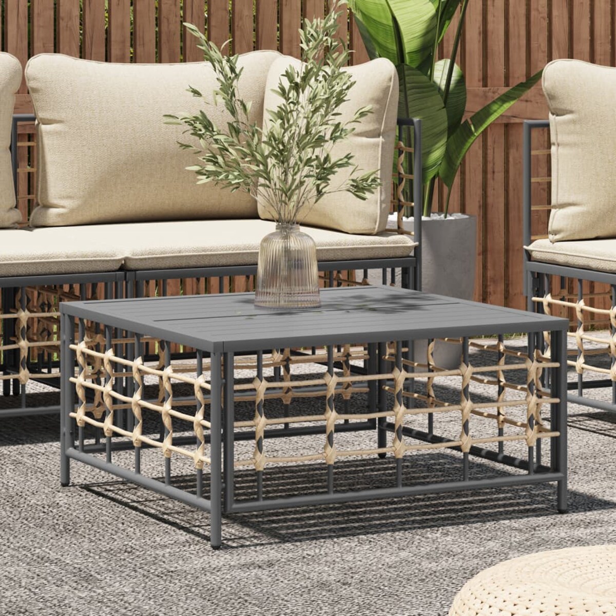 vidaXL Stolik ogrodowy, antracytowy, 70x70x34 cm, polirattan
