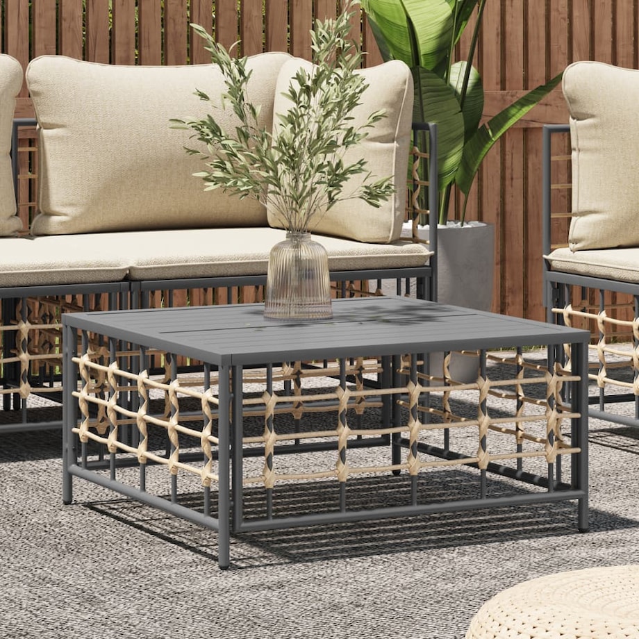 vidaXL Stolik ogrodowy, antracytowy, 70x70x34 cm, polirattan