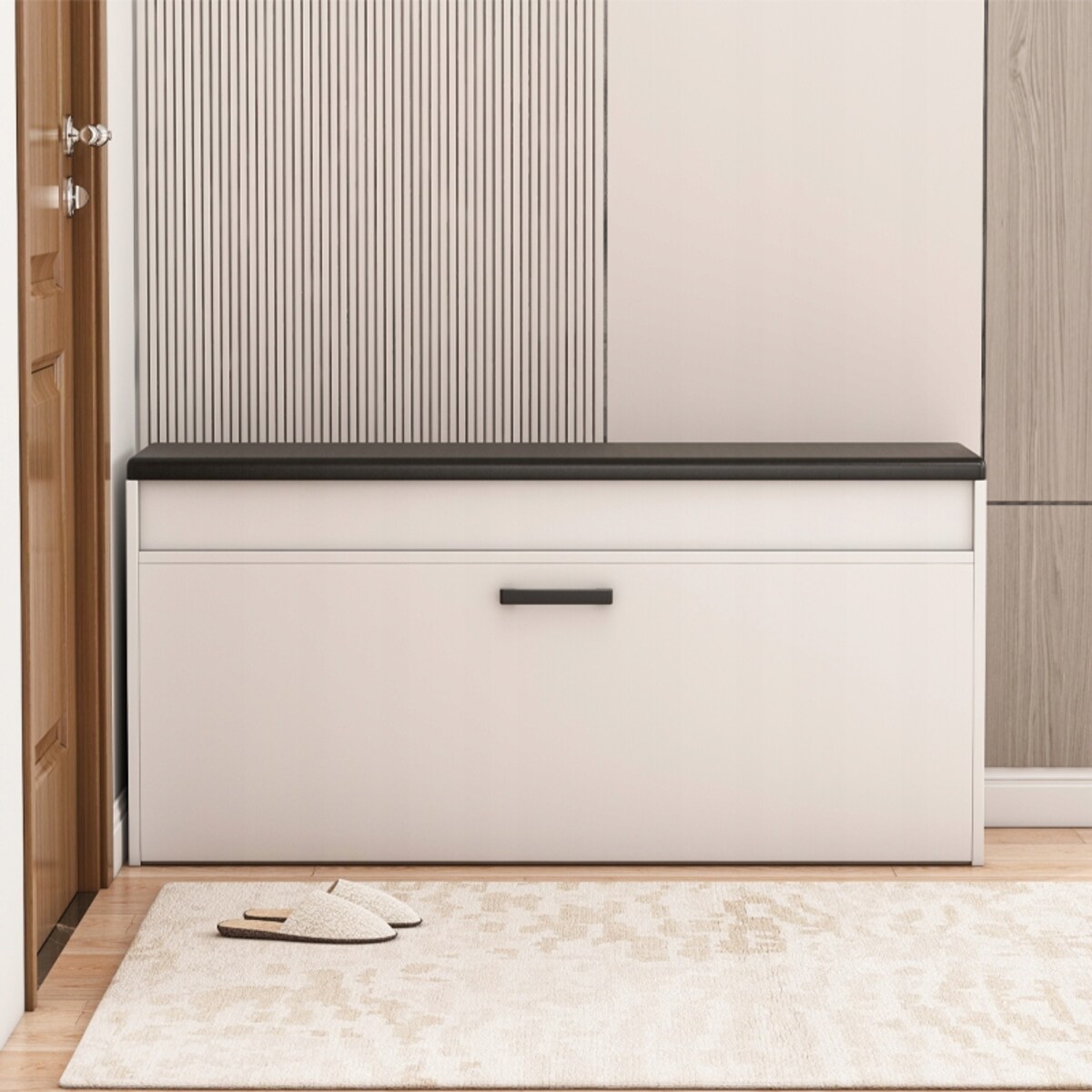 Szafka na buty z siedziskiem schowkiem duża 2 półki biała otwierana 100 cm