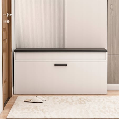 Szafka na buty z siedziskiem schowkiem duża 2 półki biała otwierana 100 cm