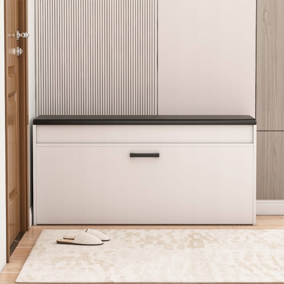 Szafka na buty z siedziskiem schowkiem duża 2 półki biała otwierana 100 cm