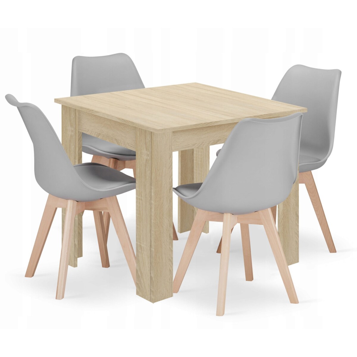 Zestaw Stół Do Jadalni Kuchni Salonu Biura Kwadratowy 80X80 Dąb Sonoma + 4 Krzesła Mark Szare