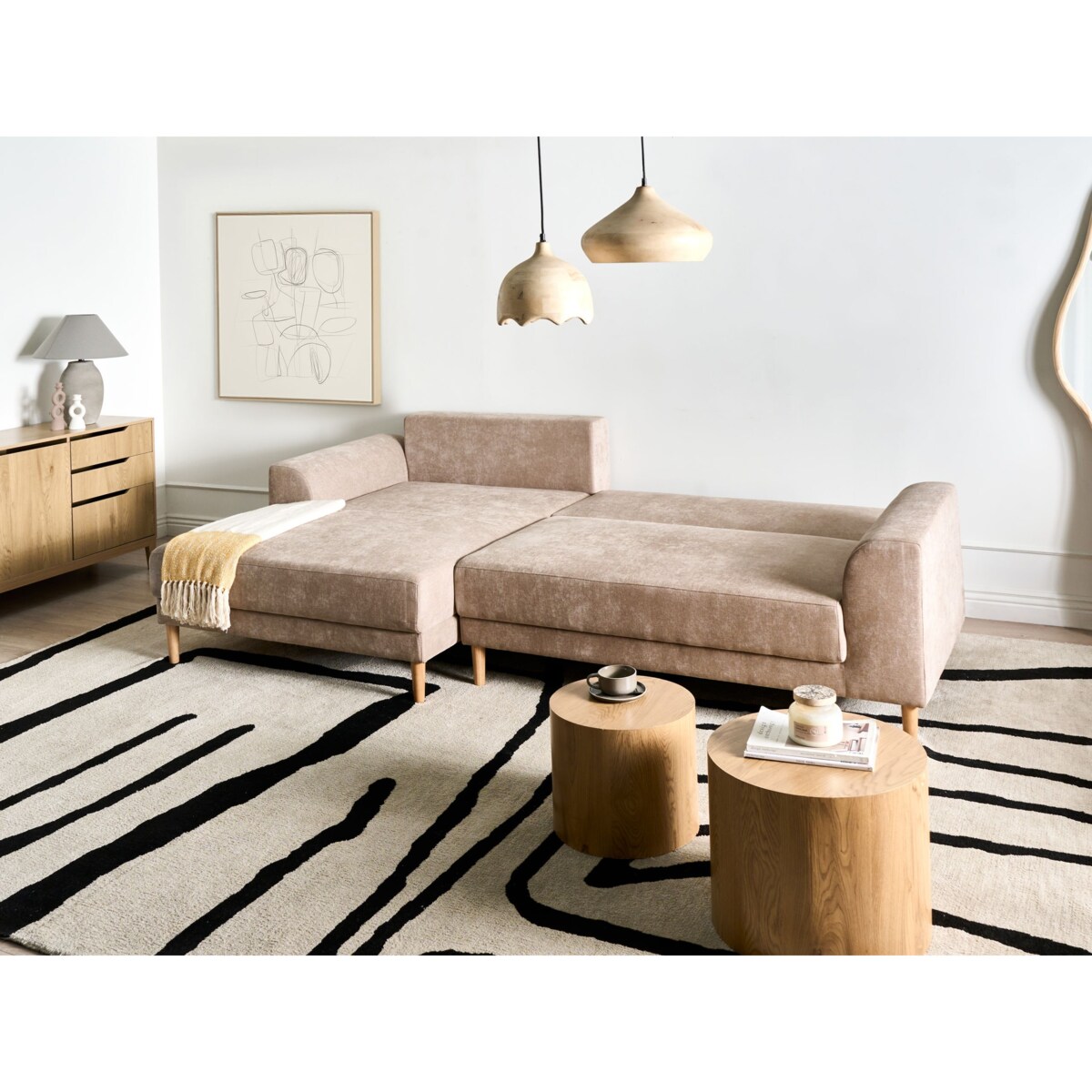 Narożnik rozkładany dla 3 osób NUBORG Szenil Jasnobrązowy Prawostronny