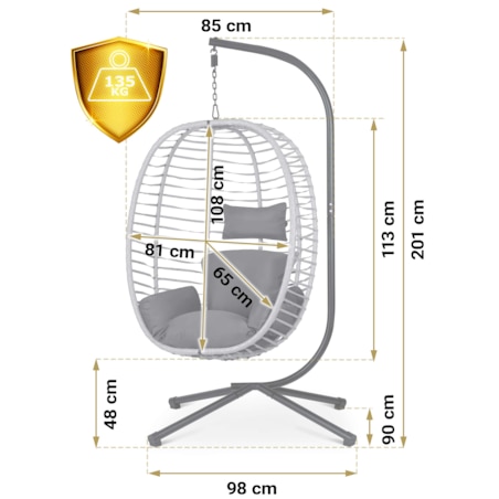 Fotel ogrodowy wiszący huśtawka kosz składany Sofotel Toskana szary