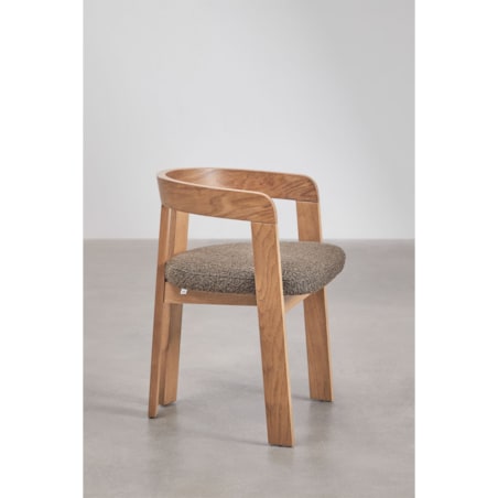 Krzesło z podłokietnikami, jasne drewno, kawa z mlekiem bouclé, Yvonne