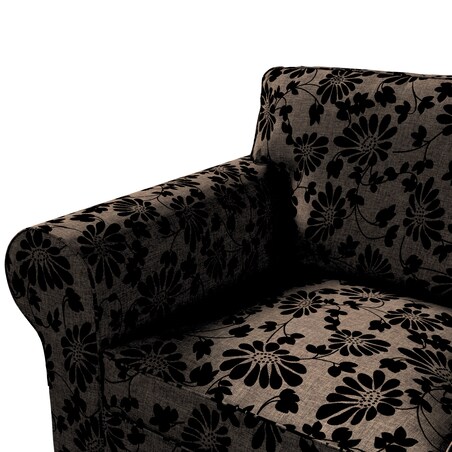Pokrowiec na sofę Ektorp 3-osobową, rozkładaną, czarne kwiaty na brązowym tle, 218 x 88 x 88 cm, Living II