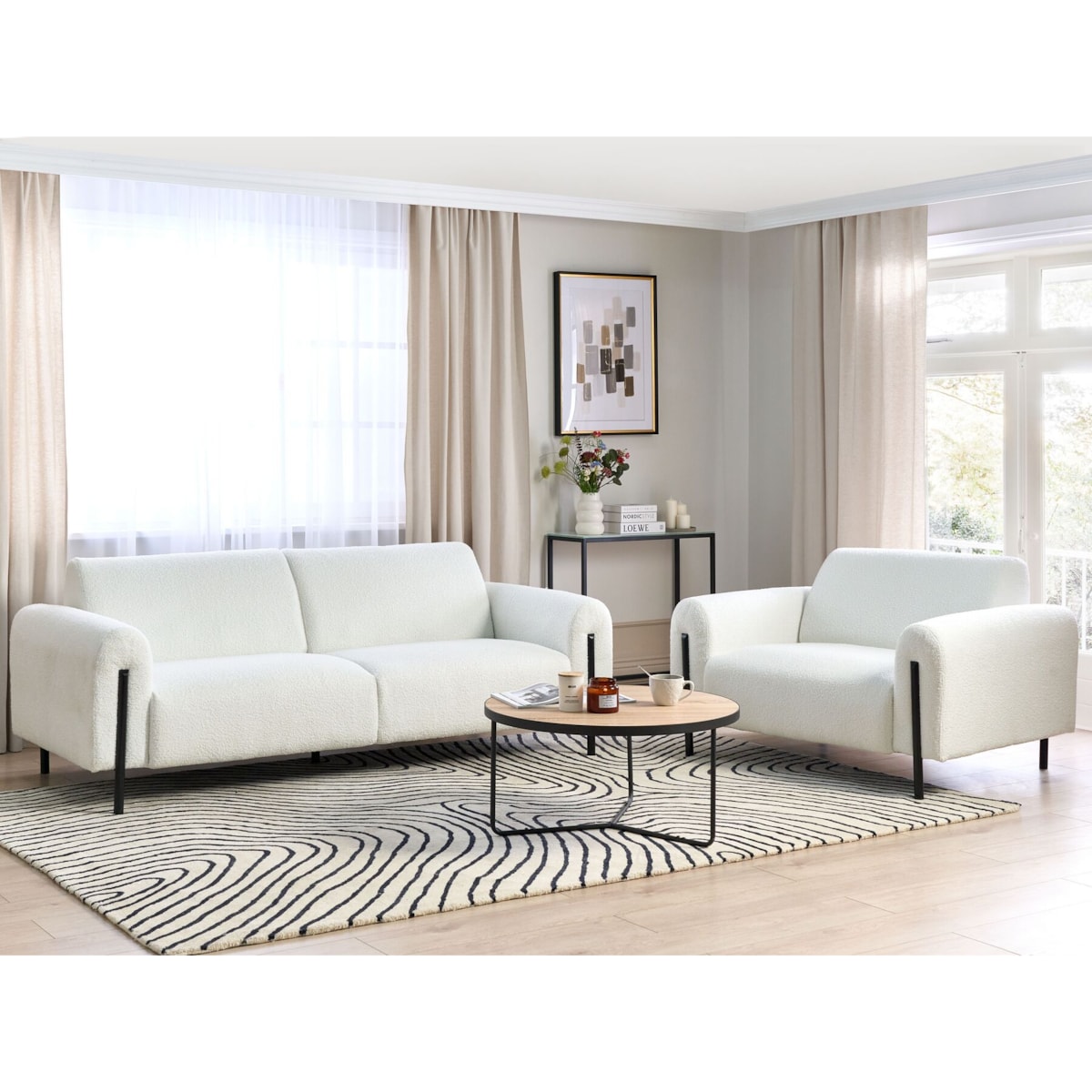 Komplet wypoczynkowy 4-osobowy boucle biały ASKIM