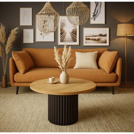 Okrągły stolik kawowy Riko średnica blatu 58 cm - dąb craft złoty