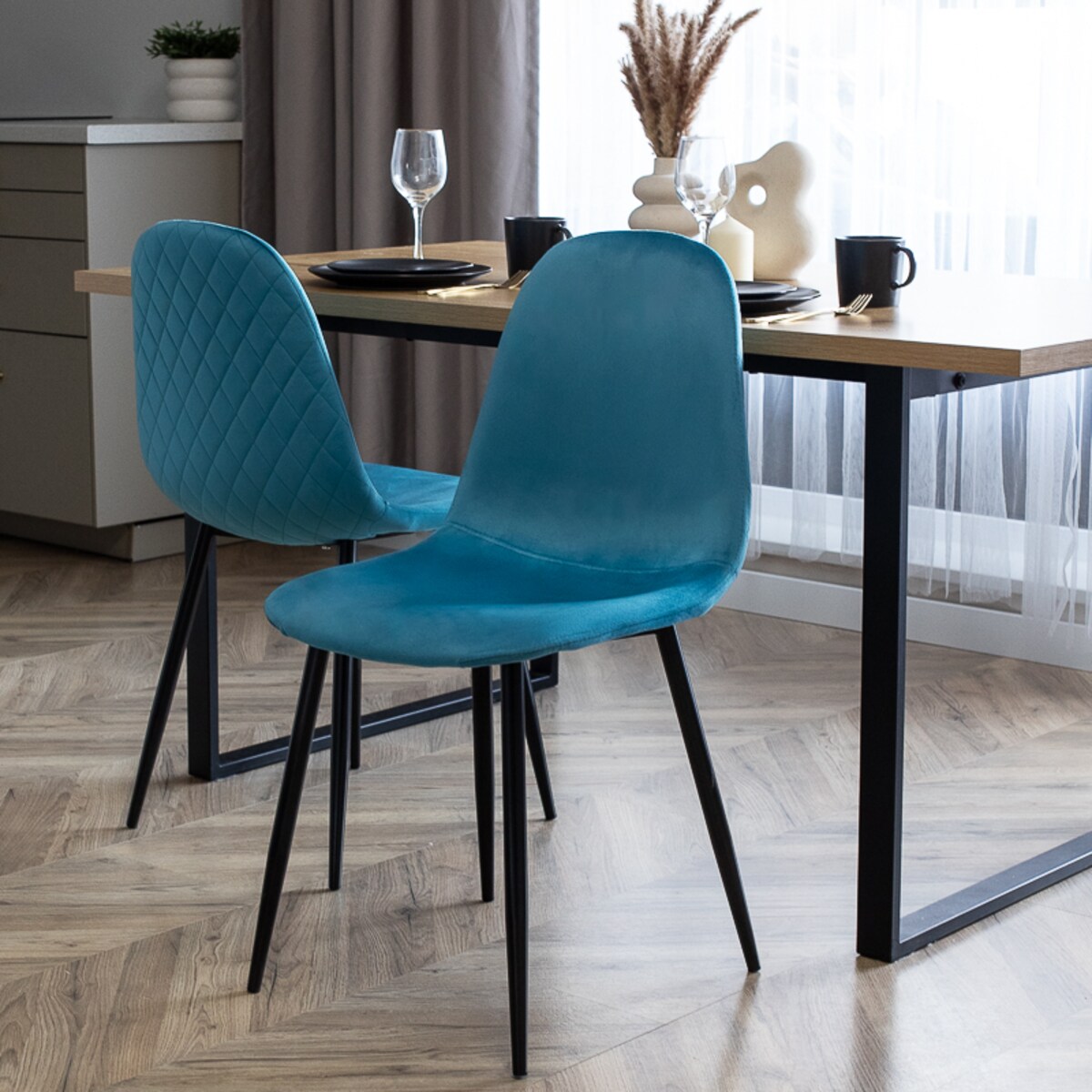 Krzesło tapicerowane turkusowe welur nowoczesne do salonu jadalni