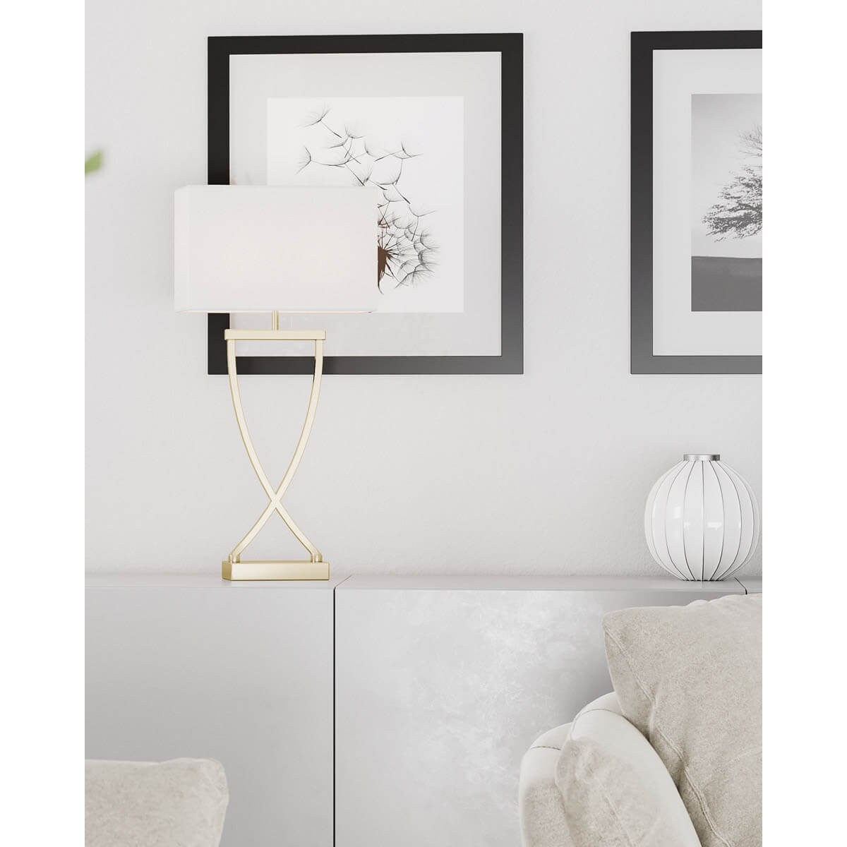 Stojąca lampa sypialniana Omega na szafkę nocną biała złota