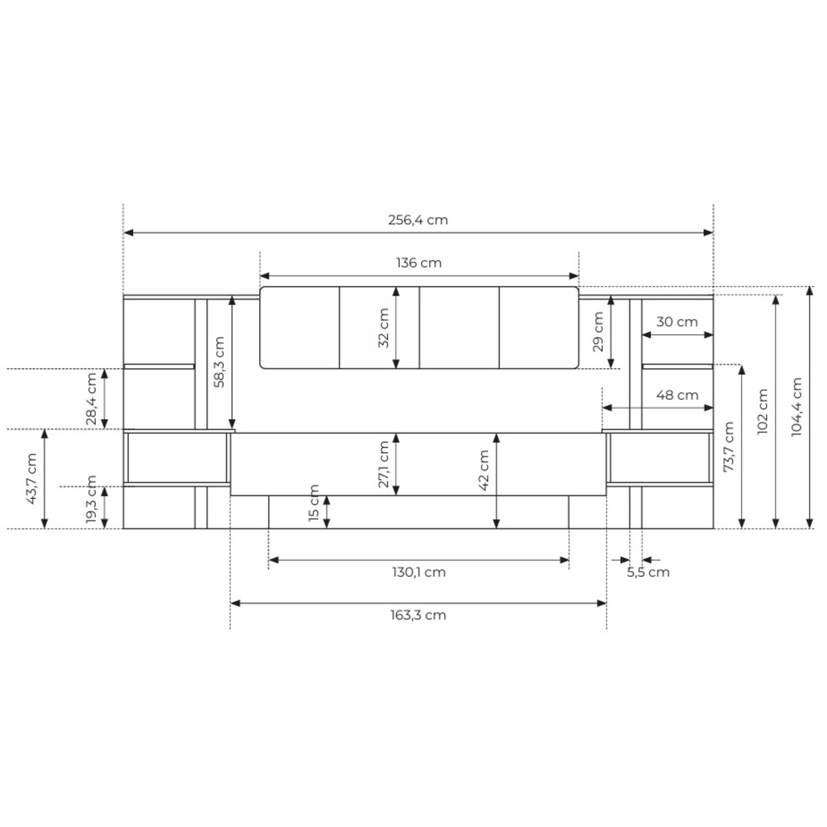 Łóżko DASTIN z pojemnikiem, zagłówkiem, stolikami nocnymi, ośw. LED