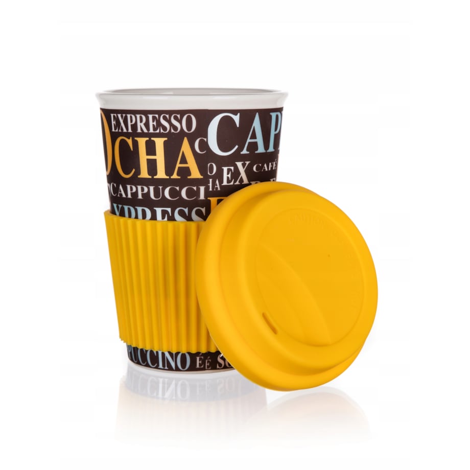 KUBEK ceramiczny Z SILIKONOWĄ POKRYWKĄ 400 ml NA KAWĘ HERBATĘ NAPOJE